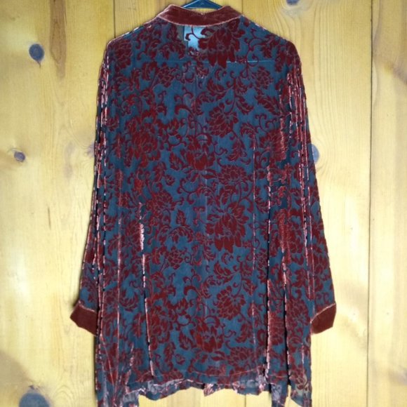 Yi Lin Sheer Silk/Velvet Mandarin Collar Tunic - Picture 2 of 11